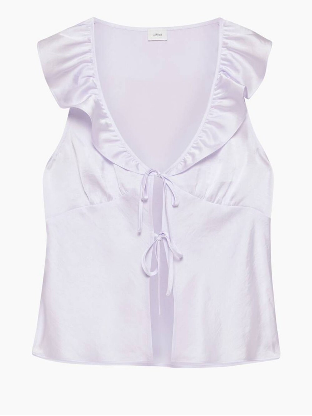 Wilfred Lilac Tie-Front Ruffle V-Neck Satin Top